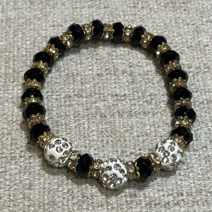 Gold, White & Black Beaded Stretch Bracelet
